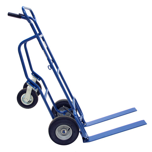 Steel HVAC Hand Truck, Steel, (4) Pneumatic Wheels, 600 lb. Capacity, Blue, Spring-Loaded Forks