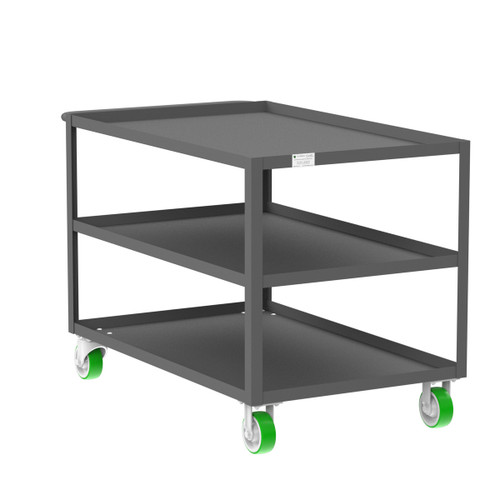 Valley Craft Steel 3-Shelf 12 Gauge Utility Cart, 48"L x 30" W x 36" H, 2000 lb. Capacity, (4) Non-Marking Poly Casters, Gray 