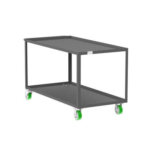 Valley Craft Steel 2-Shelf 12 Gauge Utility Cart, 60"L x 30" W x 36" H, 2000 lb. Capacity, (4) Non-Marking Poly Casters, Gray 