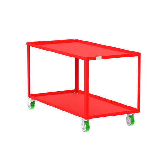 Valley Craft Steel 2-Shelf 12 Gauge Utility Cart, 60"L x 30" W x 36" H, 2000 lb. Capacity, (4) Non-Marking Poly Casters, Red 