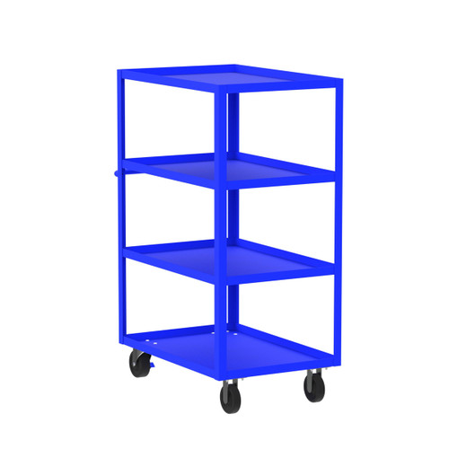 Valley Craft Steel 4-Shelf 12 Gauge Utility Cart, 36"L x 24" W x 56" H, 3600 lb. Capacity, (4) Non-Marking Phenolic Casters, Blue 