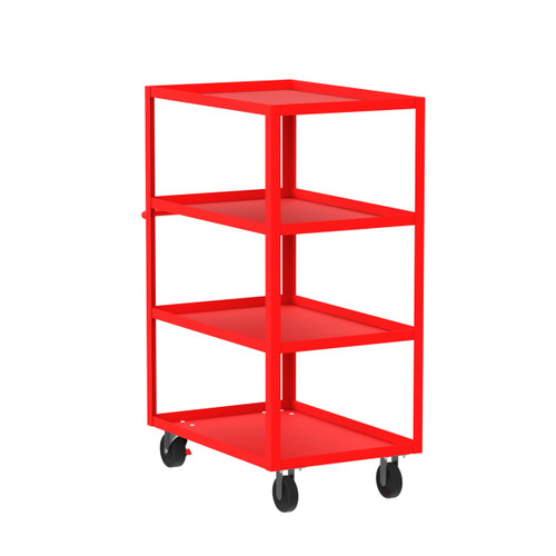 Valley Craft Steel 4-Shelf 12 Gauge Utility Cart, 36"L x 24" W x 56" H, 3600 lb. Capacity, (4) Non-Marking Phenolic Casters, Red 