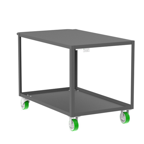 Valley Craft Steel 2-Shelf 12 Gauge Utility Cart, Flat Top, 48"L x 30" W x 36" H, 2000 lb. Capacity, (4) Non-Marking Poly Casters, Gray 