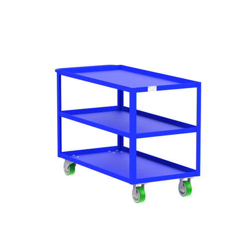 Valley Craft Steel 3-Shelf 12 Gauge Utility Cart, 48"L x 24" W x 36" H, 2000 lb. Capacity, (4) Non-Marking Poly Casters, Blue  Valley Craft Steel 3-Shelf 12 Gauge Utility Cart, 48"L x 24" W x 36" H, 2000 lb. Capacity, (4) Non-Marking Poly Casters, Blue