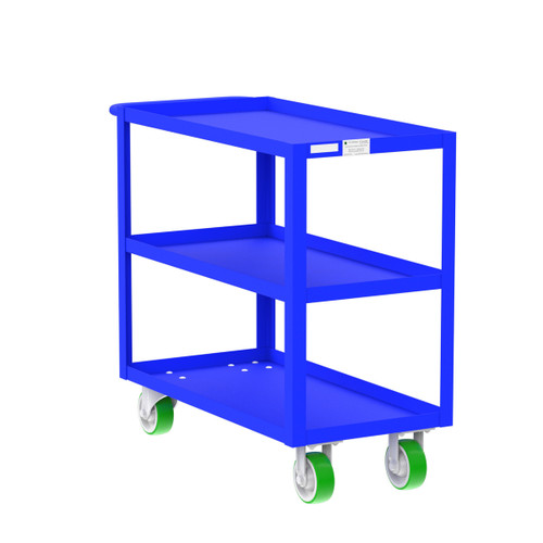 Valley Craft Steel 3-Shelf 12 Gauge Utility Cart, 36"L x 18" W x 36" H, 2000 lb. Capacity, (4) Non-Marking Poly Casters, Blue 