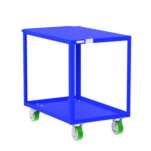 Valley Craft Steel 2-Shelf 12 Gauge Utility Cart, Flat Top, 36"L x 24" W x 36" H, 2000 lb. Capacity, (4) Non-Marking Poly Casters, Blue 