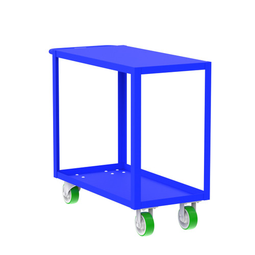Valley Craft Steel 2-Shelf 12 Gauge Utility Cart, Flat Top, 36"L x 18" W x 36" H, 2000 lb. Capacity, (4) Non-Marking Poly Casters, Blue 