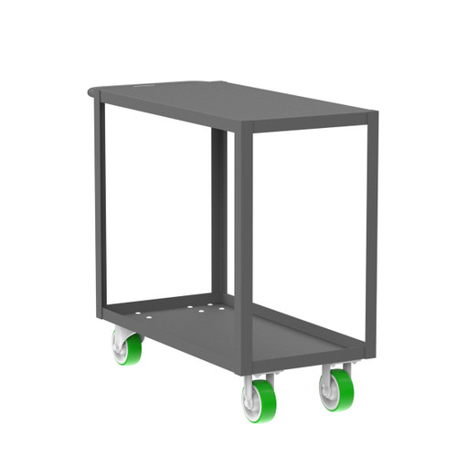 Valley Craft Steel 2-Shelf 12 Gauge Utility Cart, Flat Top, 36"L x 18" W x 36" H, 2000 lb. Capacity, (4) Non-Marking Poly Casters, Gray 