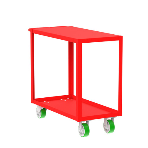 Valley Craft Steel 2-Shelf 12 Gauge Utility Cart, Flat Top, 36"L x 18" W x 36" H, 2000 lb. Capacity, (4) Non-Marking Poly Casters, Red 