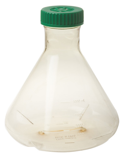 Fernbach Flask, 3 Liter, Vented Cap, Baffled Bottom, Polycarbonate, Sterile, Bagged, case/4