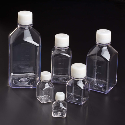 Media Bottles, 500 mL, Square, PETG, Individually Wrapped, Sterile, case/24
