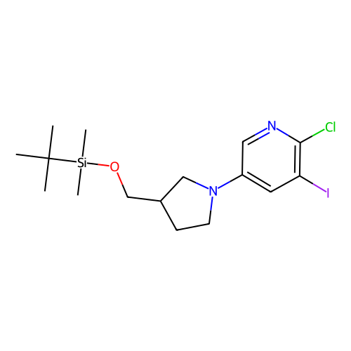 5-(3-((tert-Butyldimethylsilyloxy)methyl)pyrrolidin-1-yl)-2-chloro-3-iodopyridine, 1 gram