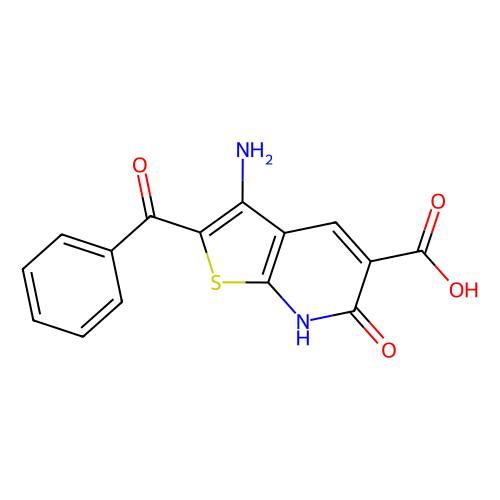 3-amino-2-benzoyl-6-oxo-6H, 7H-thieno[2, 3-b]pyridine-5-carboxylic acid, 1 gram