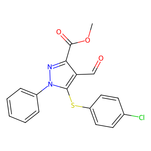 Methyl 5-[(4-chlorophenyl)sulfanyl]-4-formyl-1-phenyl-1H-pyrazole-3-carboxylate, 1 gram