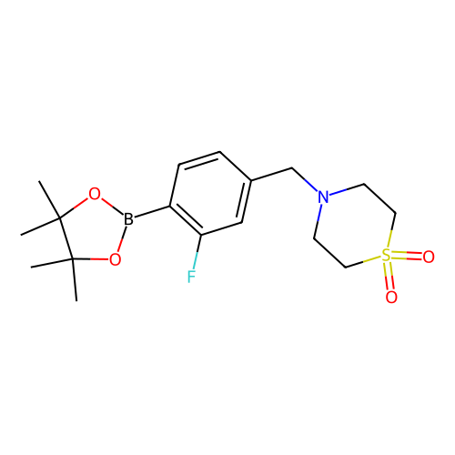 4-{[3-fluoro-4-(4, 4, 5, 5-tetramethyl-1, 3, 2-dioxaborolan-2-yl)phenyl]methyl}-1?6-thiomorpholine-1, 1-dione, min 97%, 1 gram