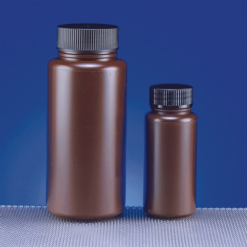 Amber Wide Mouth Bottles, Polypropylene 500mL, case/50