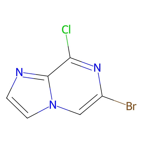 Aladdin Scientific 6-Bromo-8-chloroimidazo[1, 2-a]pyrazine, min 95%, 100 mg, chemical structure diagram showing molecular bonds and elements including bromine, chlorine, nitrogen, and carbon.