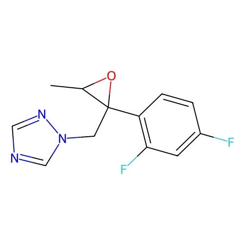 Aladdin Scientific 1-{[(2R,3S)-2-(2,4-difluorophenyl)-3-methyloxiran-2-yl]methyl}-1H-1,2,4-triazole, molecular structure diagram showing a chemical compound with fluorophenyl group, oxirane ring, and triazole ring, 100mg, minimum 98% purity.