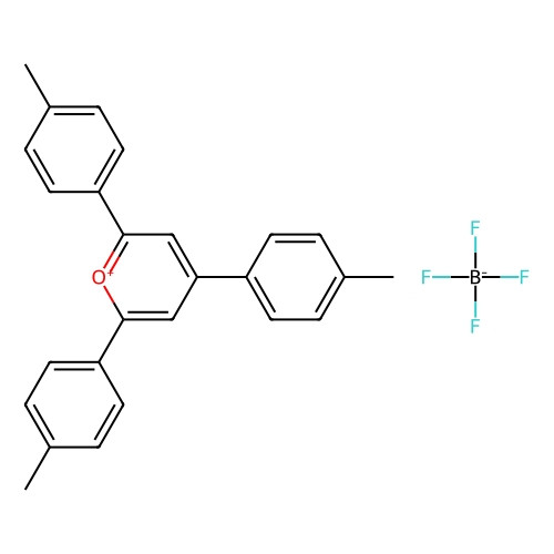 Aladdin Scientific 2, 4, 6-Tri(p-tolyl)pyrylium tetrafluoroborate salt, min 95%, 100 mg, chemical structure diagram showing molecular bonds and atomic connections.