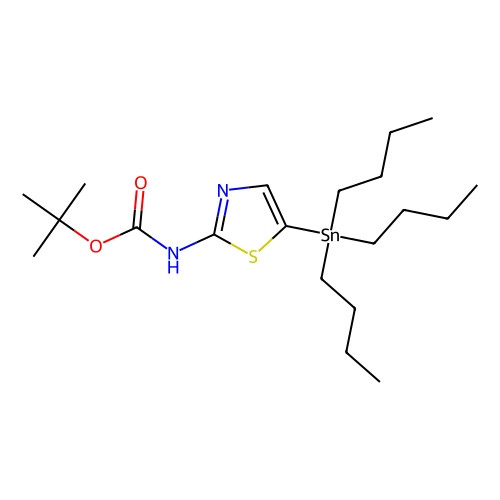 Aladdin Scientific 2-(N-Boc-amino)-5-(tributylstannyl)thiazole, min 95%, 100 mg, chemical structure illustration showing molecular bonds and atom types.