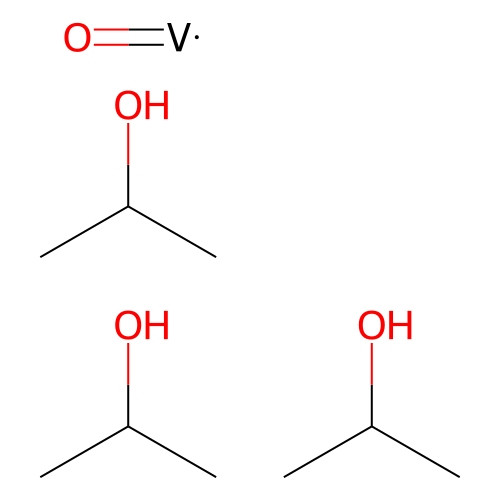 Aladdin Scientific Triisopropoxyvanadium(V) Oxide, min 97% (T), 1 gram, chemical structure image showing vanadium atom bonded with oxygen and hydroxyl groups. Aladdin Scientific Triisopropoxyvanadium(V) Oxide, min 97% (T), 1 gram, chemical structure image showing vanadium atom bonded with oxygen and hydroxyl groups.