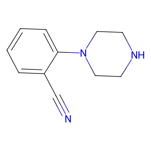 Aladdin Scientific 1-(2-Cyanophenyl)piperazine, chemical structure diagram showing a benzene ring, a piperazine ring, and a nitrile group.