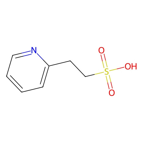 Aladdin Scientific 2-(2-Pyridyl)ethanesulfonic Acid, chemical structure diagram showing a pyridine ring attached to an ethanesulfonic acid group, used as a reagent in scientific research, purity min 98%, 1 gram