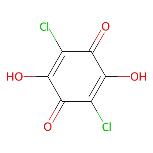 Aladdin Scientific Chloranilic acid, min 98%, 1 gram, chemical structure image showing chloranilic acid molecule with hydroxyl, carbonyl, and chlorine groups.