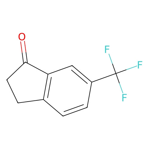 Aladdin Scientific 6-(Trifluoromethyl)-1-indanone, chemical structure diagram showing a fused ring with a carbonyl group and trifluoromethyl group, used for scientific research.