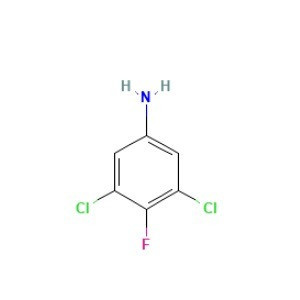 Aladdin Scientific 3, 5-Dichloro-4-fluoroaniline, min 98%, 1 gram, chemical structure image showing a benzene ring with chlorine, fluorine, and amino group substitutions.