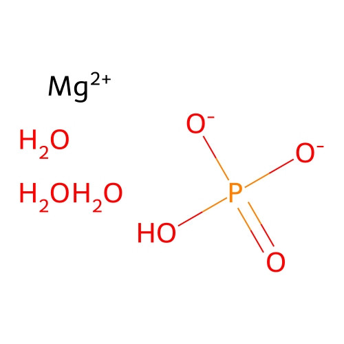 Aladdin Scientific Magnesium phosphate dibasic, trihydrate, 100 grams, Analytical Research Grade, chemical structure diagram of magnesium phosphate with molecular components.