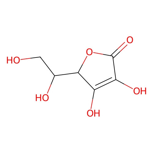 Aladdin Scientific D-(-)-Isoascorbic acid, min 99%, 100 grams, chemical structure of D-(-)-Isoascorbic acid molecule with hydroxyl groups and carbonyl group highlighted.