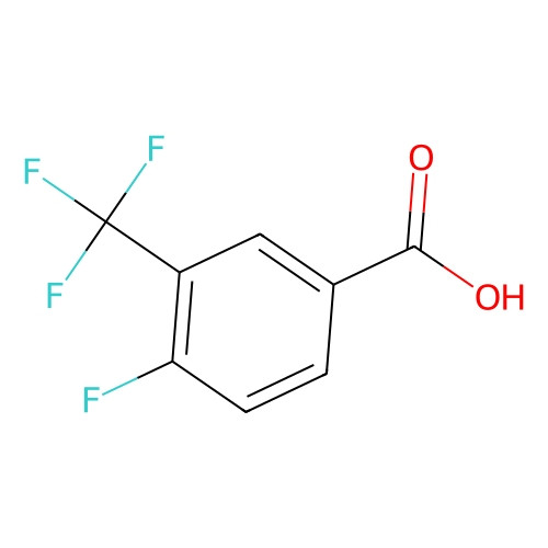 Aladdin Scientific 4-Fluoro-3-(trifluoromethyl)benzoic Acid, min 98% (GC), 1 gram, chemical structure diagram showing a benzene ring with fluorine and trifluoromethyl group, and carboxylic acid group.