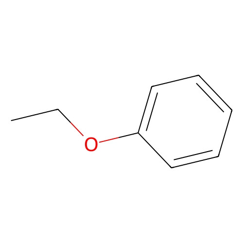 Aladdin Scientific Ethyl phenyl ether, min 98% (GC), 100 mL - chemical structure of ethyl phenyl ether showing a benzene ring connected to an ethoxy group.