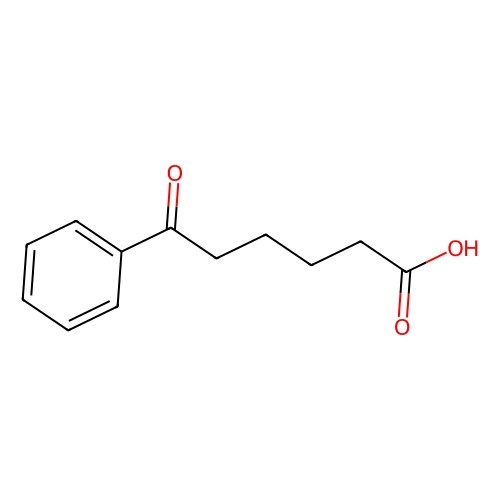 Aladdin Scientific 5-Benzoylpentanoic Acid, chemical structure of a molecular compound with a benzoyl group and pentanoic acid, depicted as a line-angle diagram.