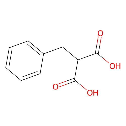 Aladdin Scientific Benzylmalonic Acid, chemical structure diagram of Benzylmalonic Acid with molecular bonds and functional groups.