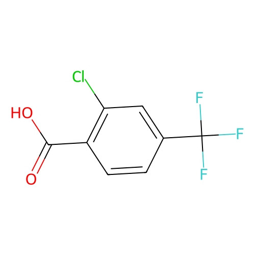Aladdin Scientific 2-Chloro-4-(trifluoromethyl)benzoic acid, min 97%, 1 gram, chemical structure diagram with chlorine, fluorine, hydroxyl, and carboxyl groups.