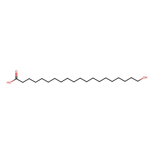 Aladdin Scientific 20-Hydroxyicosanoic acid, min 98%, 100 mg, chemical structure diagram of a long-chain fatty acid with hydroxyl and carboxyl groups