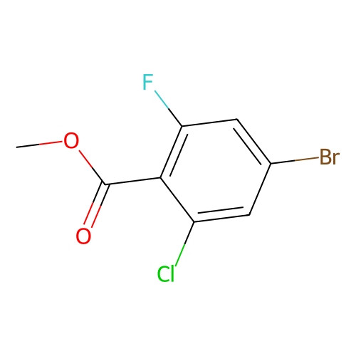 Aladdin Scientific Methyl 4-bromo-2-chloro-6-fluorobenzoate, chemical structure diagram showing a benzene ring with bromine, chlorine, and fluorine substituents, and a methyl ester group. Aladdin Scientific Methyl 4-bromo-2-chloro-6-fluorobenzoate, chemical structure diagram showing a benzene ring with bromine, chlorine, and fluorine substituents, and a methyl ester group.