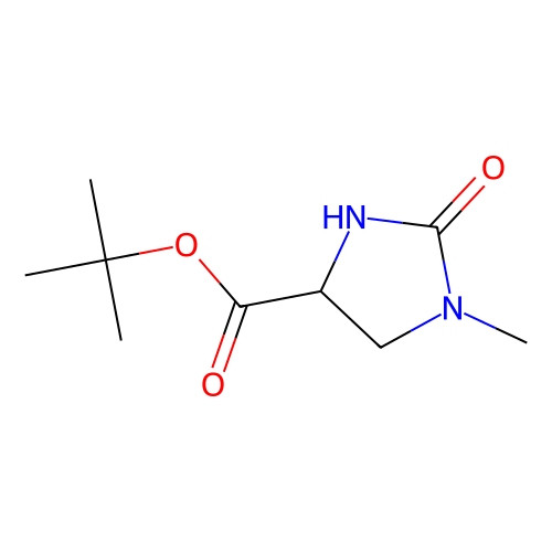 Aladdin Scientific (S)-tert-Butyl 1-methyl-2-oxoimidazolidine-4-carboxylate Chemical Structure, Molecular Diagram with Carbon, Oxygen, Nitrogen atoms for pharmaceutical research.