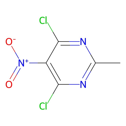 Aladdin Scientific 4, 6-Dichloro-2-methyl-5-nitropyrimidine chemical structure diagram, molecular formula C5H3Cl2N3O2 with nitrating group, molecular weight, and structural details.