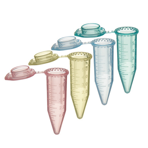 Labcon 5.0 mL SuperClear® Centrifuge Tubes with Attached Caps, Assorted Colors, in Resealable Bags, case/2000 