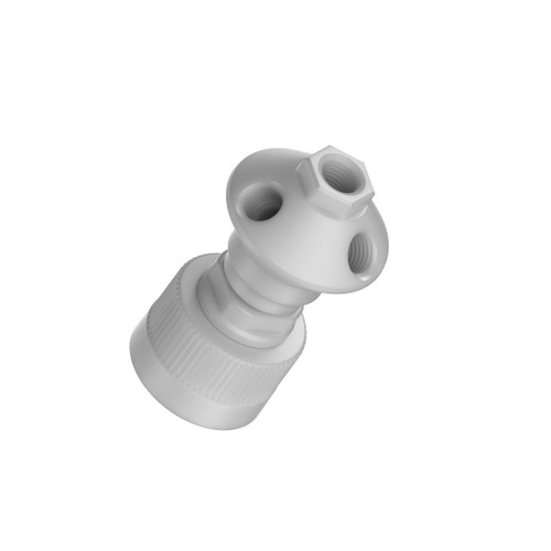 CP Lab Safety Waste Manifold Port Cap for 38-430 Nalgene Bottles, 4-Port, size L (4 x 1/4" NPT), white plastic, with multiple threaded openings for laboratory waste management.