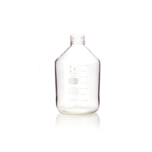 DWK Life Sciences DURAN® Laboratory Bottle GLS80, 10 L, PROTECT Coated, Wide Neck, Each - Clear glass laboratory bottle with measurement markings and a wide opening