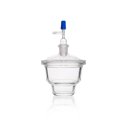 DWK Life Sciences DURAN® Desiccator with Stopcock, DN 150, Borosilicate Glass, Laboratory Use, Each - laboratory desiccator with a clear borosilicate glass body and blue stopcock for laboratory moisture control