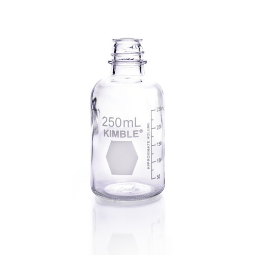 KIMBLE® KG-35 Graduated Glass Bottle, No Cap, 33-430 Neck Finish, 250 mL Laboratory Bottle, Case of 48 KIMBLE® KG-35 Graduated Glass Bottle, No Cap, 33-430 Neck Finish, 250 mL Laboratory Bottle, Case of 48