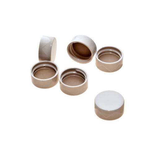 DWK Life Sciences KIMBLE® White Urea Cap for Scintillation Vial, 22-400 Thread, Case of 500, white plastic screw caps for laboratory scintillation vials.