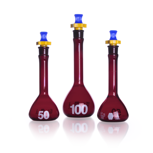 KIMBLE® Volumetric Flask, Heavy-Duty, Wide Mouth, Raysorb Glass, PE Stopper, Amber, 5 mL, Case of 6 KIMBLE® Volumetric Flask, Heavy-Duty, Wide Mouth, Raysorb Glass, PE Stopper, Amber, 5 mL, Case of 6