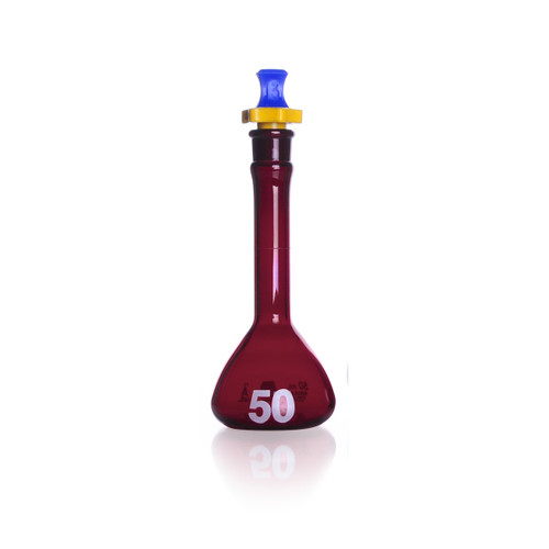 KIMBLE® Volumetric Flask, Heavy-Duty, Wide Mouth, Raysorb Glass, PE Stopper, Amber, 50 mL, Case of 6 KIMBLE® Volumetric Flask, Heavy-Duty, Wide Mouth, Raysorb Glass, PE Stopper, Amber, 50 mL, Case of 6