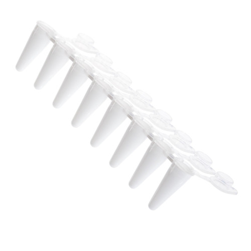 PCR 8-Strip Tubes, 0.1mL, Attached Optically Clear Flat Caps, White Tubes, case/120